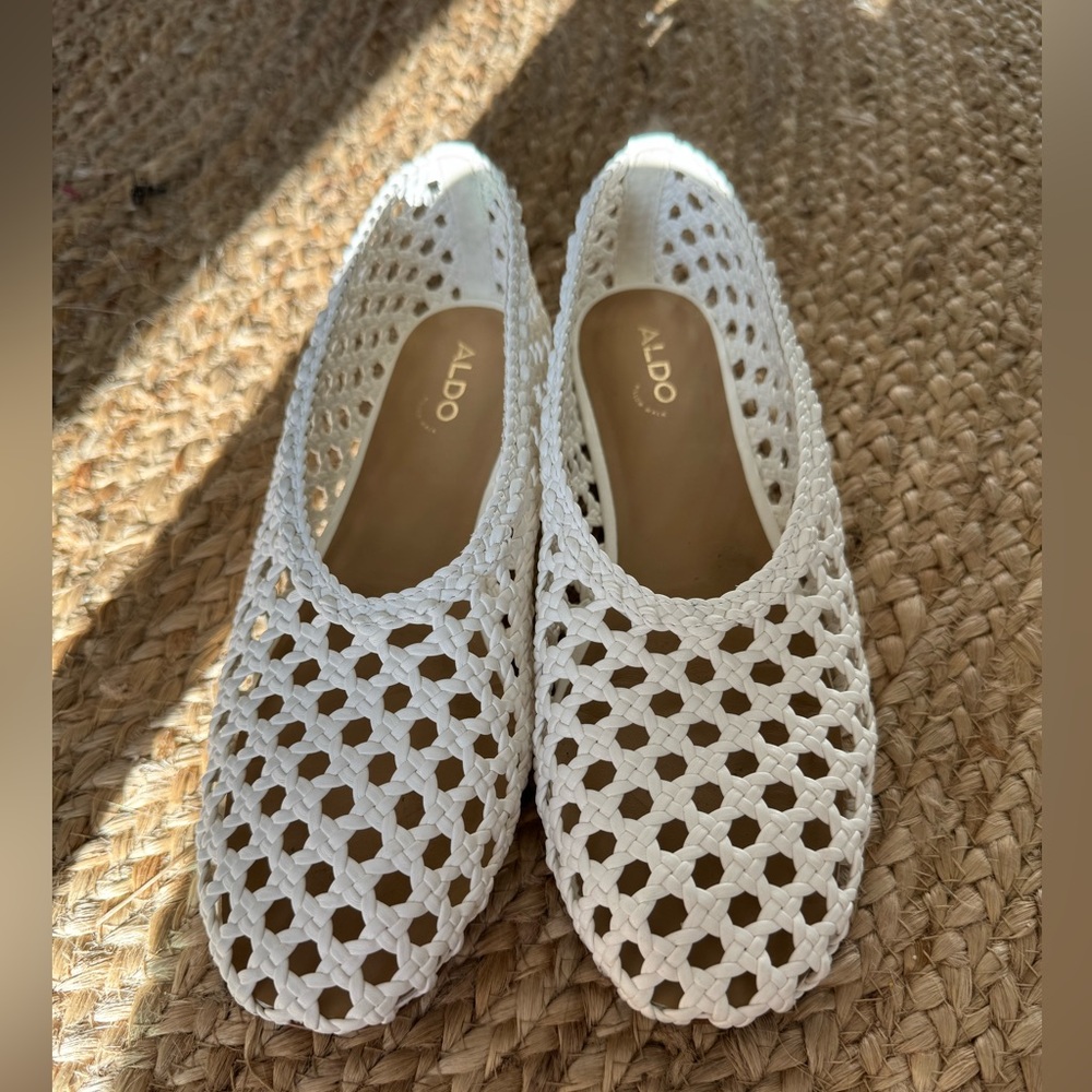 Aldo White Crochet Slip-On Flats